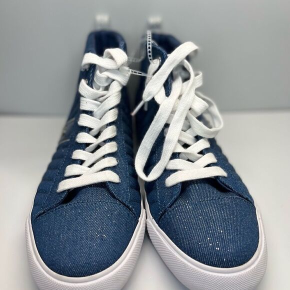 G By Guess GBG Women’s High Top Lace Up Sneakers Sparkle Denim Upper Size 9M - Picture 3 of 11